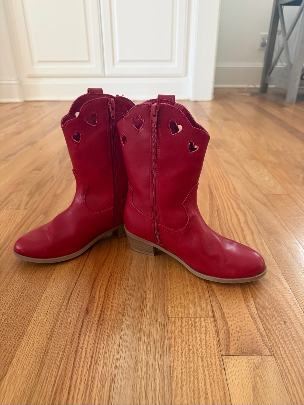 Wonder Nation Girls Red Heart Cutout Cowgirl Western Boots, Size 2 - Picture 4 of 11
